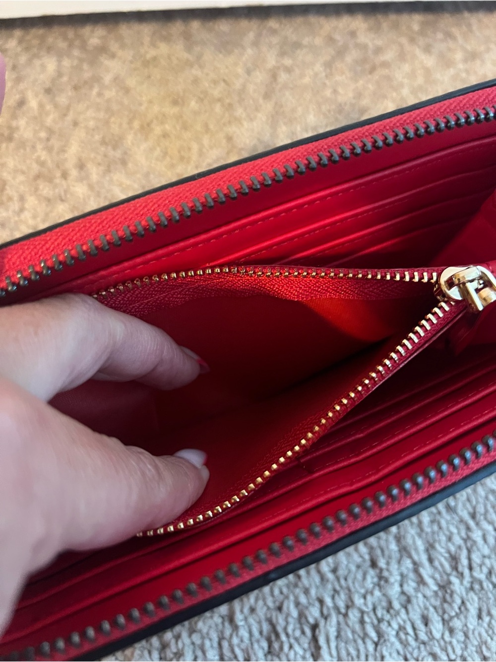 Christian Louboutin Red Pebbled Leather Studded Zip Wallet - Picture 9 of 11